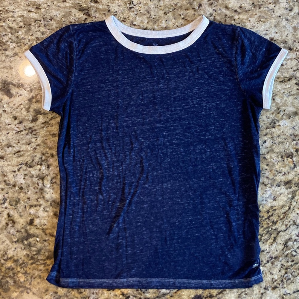 American Eagle Navy & White Tee Shirt, Size Small